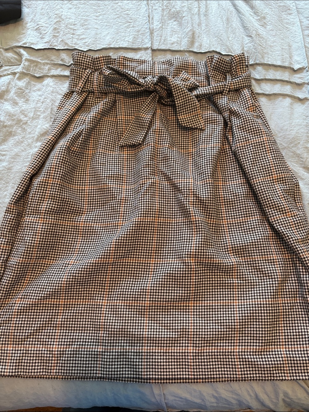 Coach Houndstooth Paperbag Midi Skirt in Black & Cream